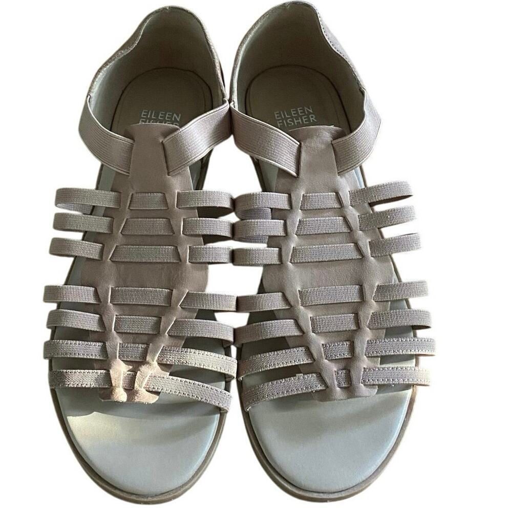 EILEEN FISHER "Rato" Tan Tumbled Nubuck Leather, Gladiator Sandals, Size 9.5